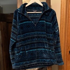 Eddie Bauer Men's Navy Patterned Zip-Up Sweater